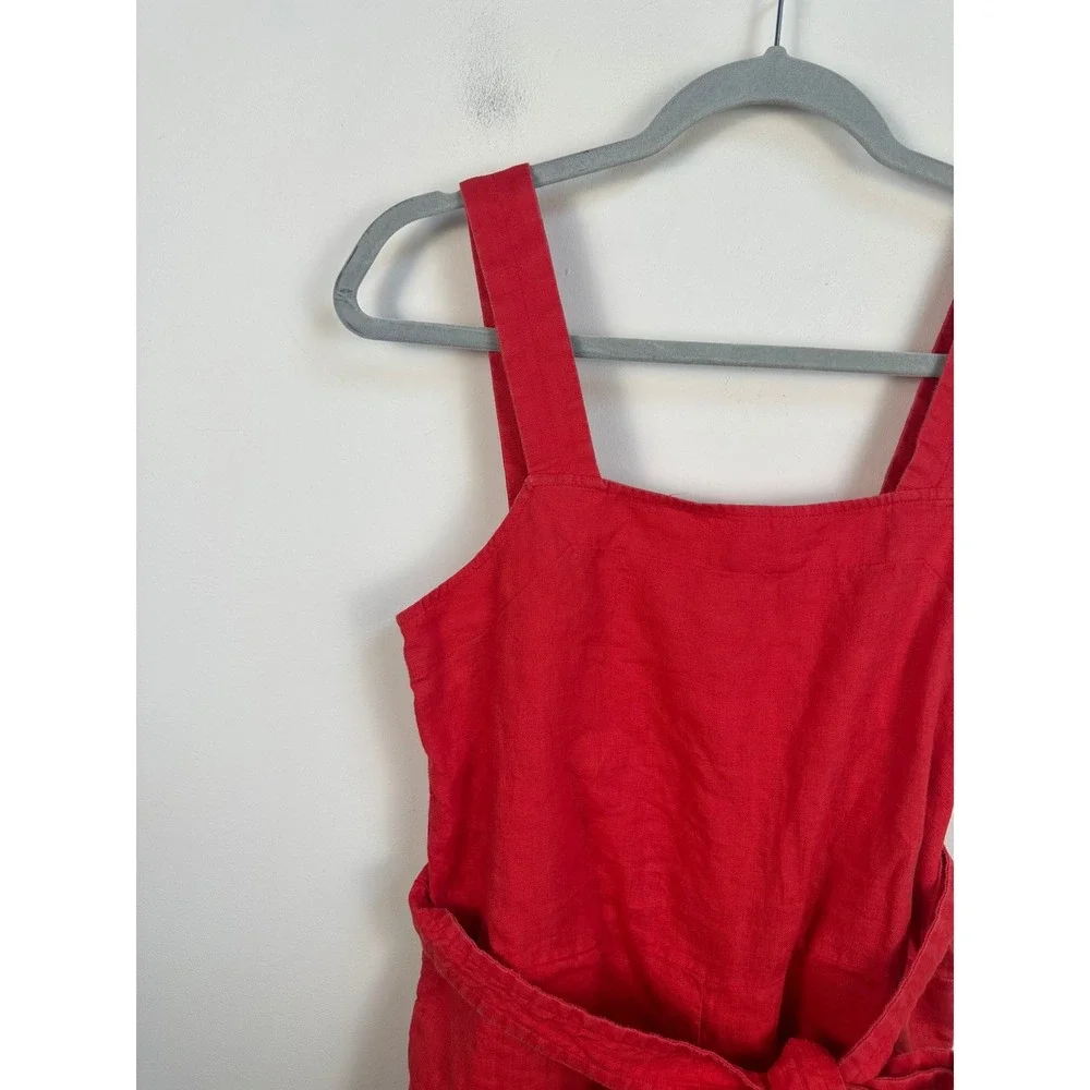 Everlane Jumpsuit Womens 0 Red Good Linen Square Neck Tie Waist Sleeveless